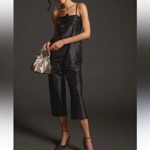 NWT Anthropologie Hutch Satin Bow Tie Jumpsuit Black Party Jumper Women’s XL